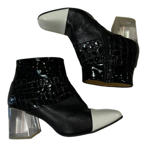 John Fluevog Black + White Booties, 8.5