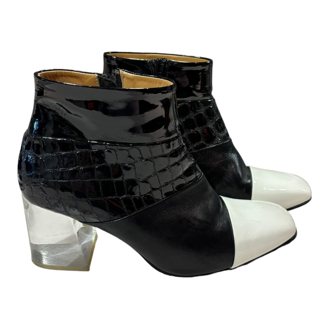 John Fluevog Black + White Booties, 8.5